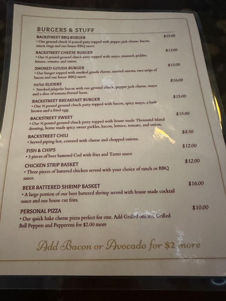 Backstreet Bar & Grill Menu image 2